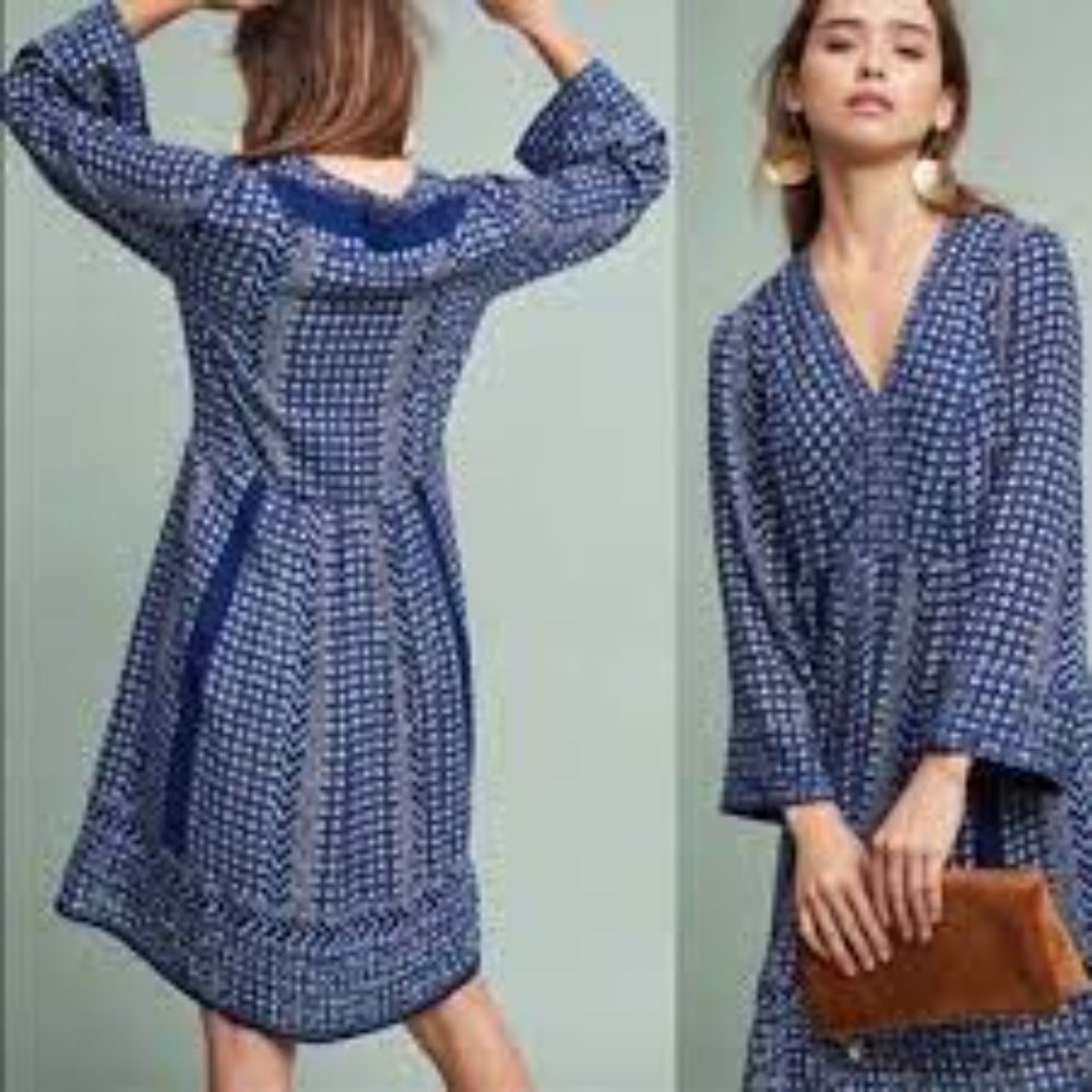 Anthropologie Akemi & Kin Rozalin Blue Embroidered Bohemian Boho Dress Medium